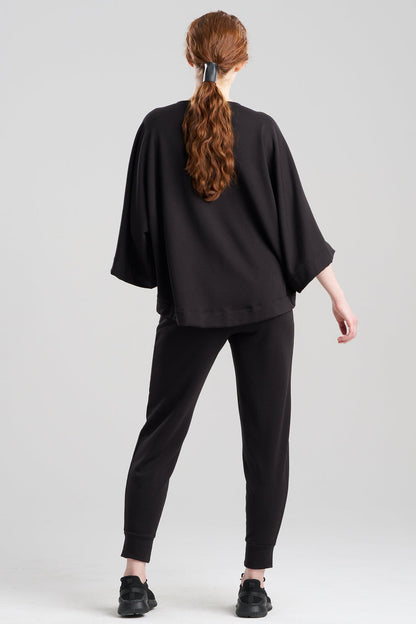 Cocoon Brushed French Terry Dragon Embroidered Kimono Top Black Natori
