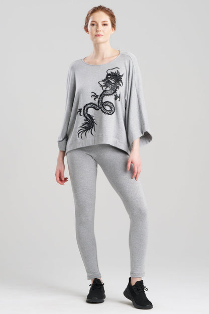 Cocoon Brushed French Terry Dragon Embroidered Kimono Top Ht. Grey Natori