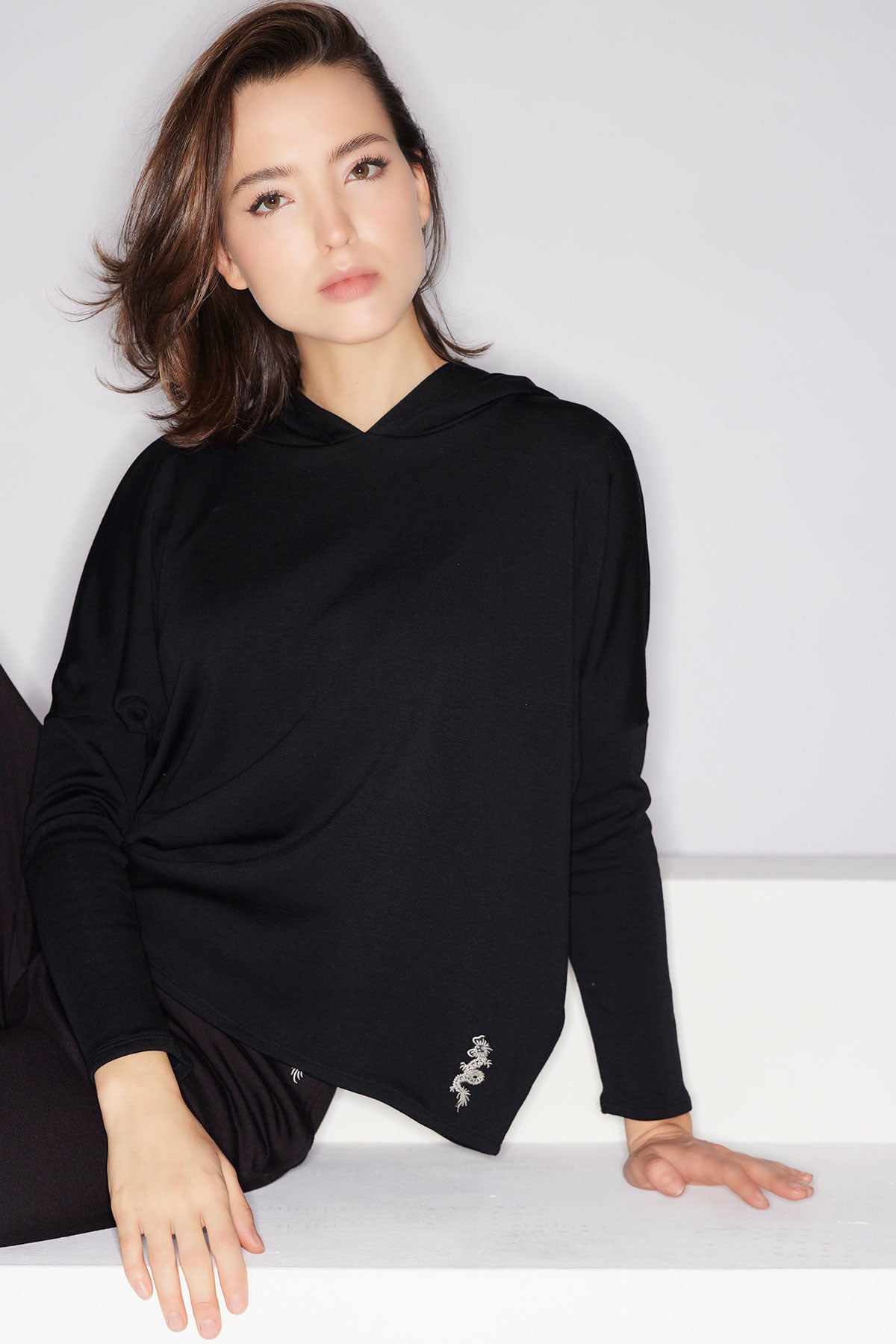 Cocoon Brushed French Terry Kimono Hoodie Black Natori