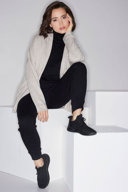 Himalaya Sweater Knit Mock Neck Top Black Natori