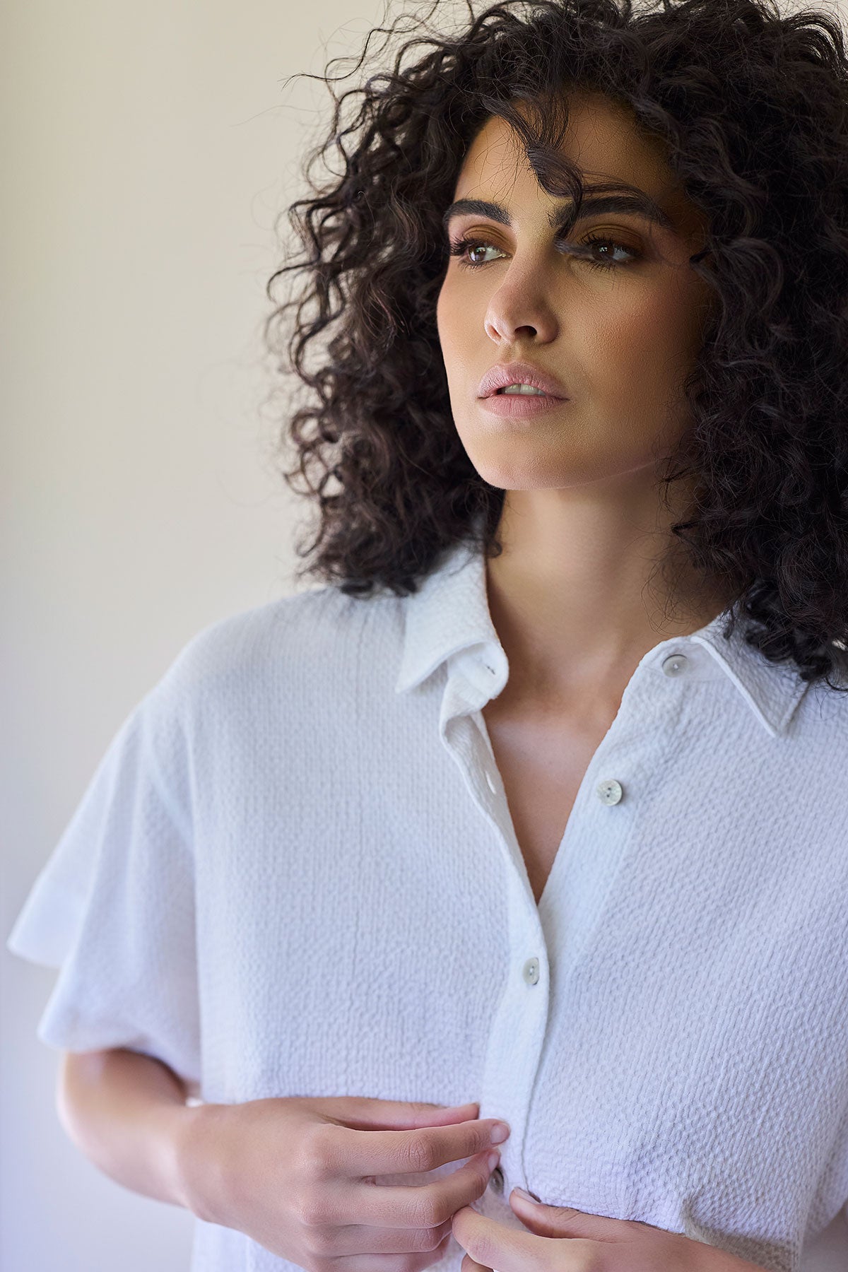 Onsen Cotton Button Down Shirt White Natori