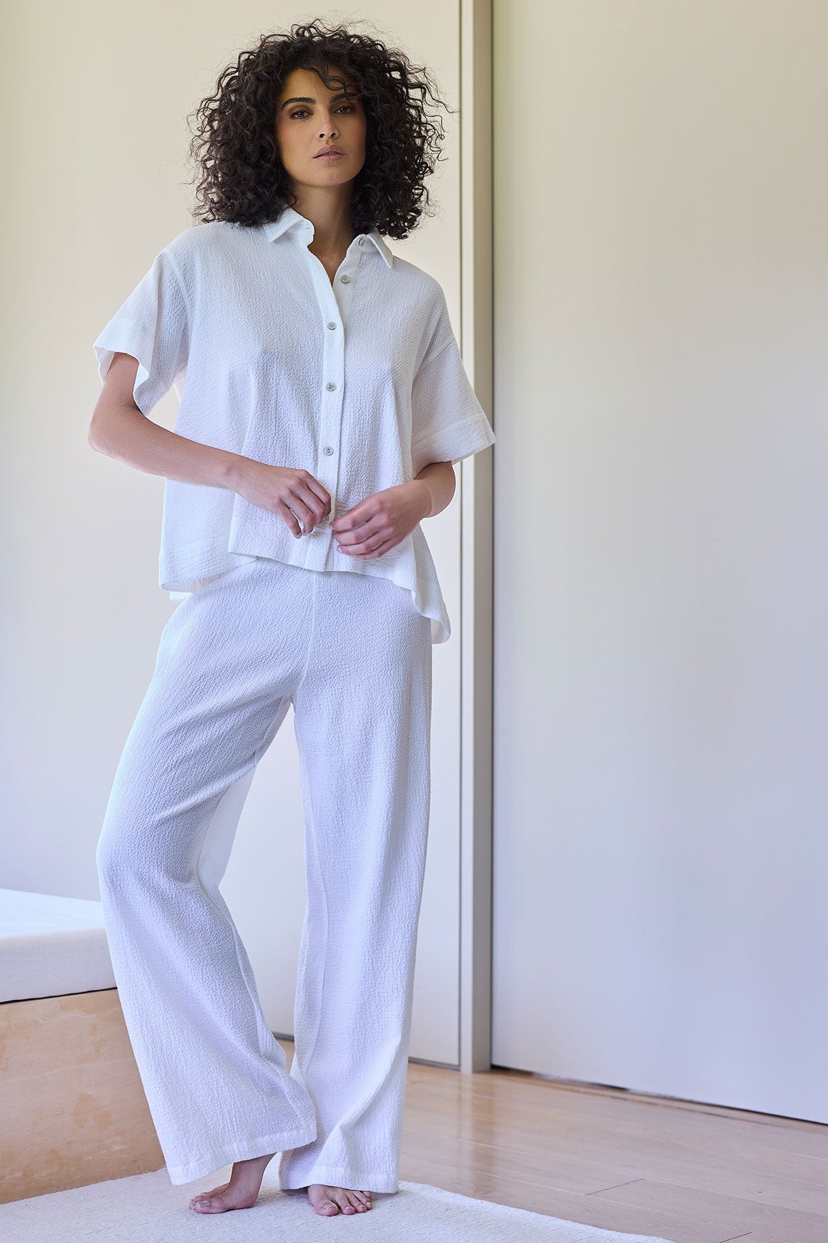Onsen Cotton Button Down Shirt White Natori