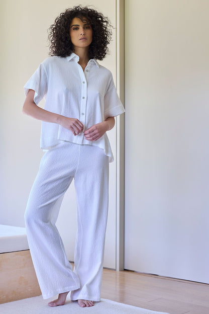 Onsen Cotton Button Down Shirt White Natori