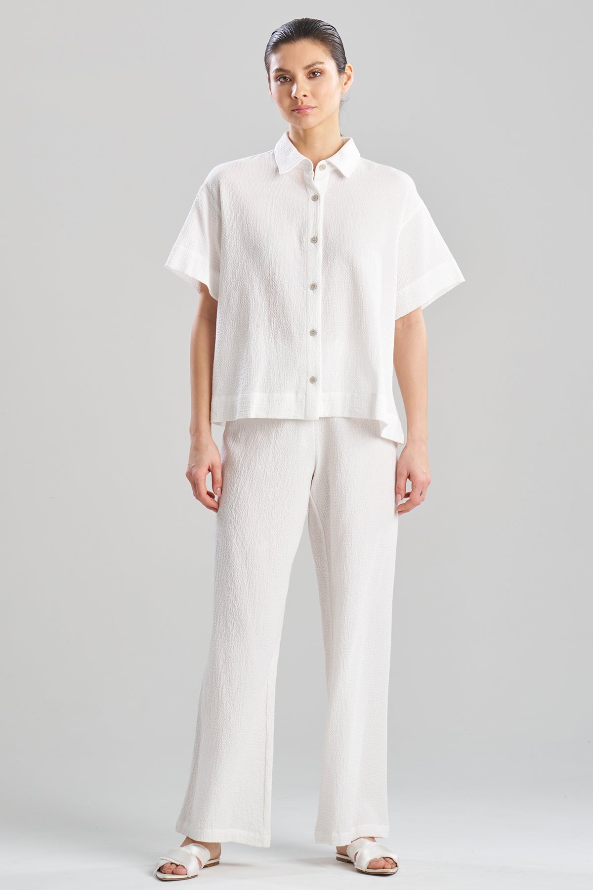 Onsen Cotton Button Down Shirt White Natori