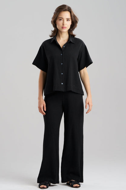 Onsen Cotton Button Down Shirt Black Natori