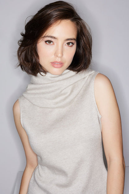 Himalaya Sweater Knit Mock Neck Top Cashmere Natori