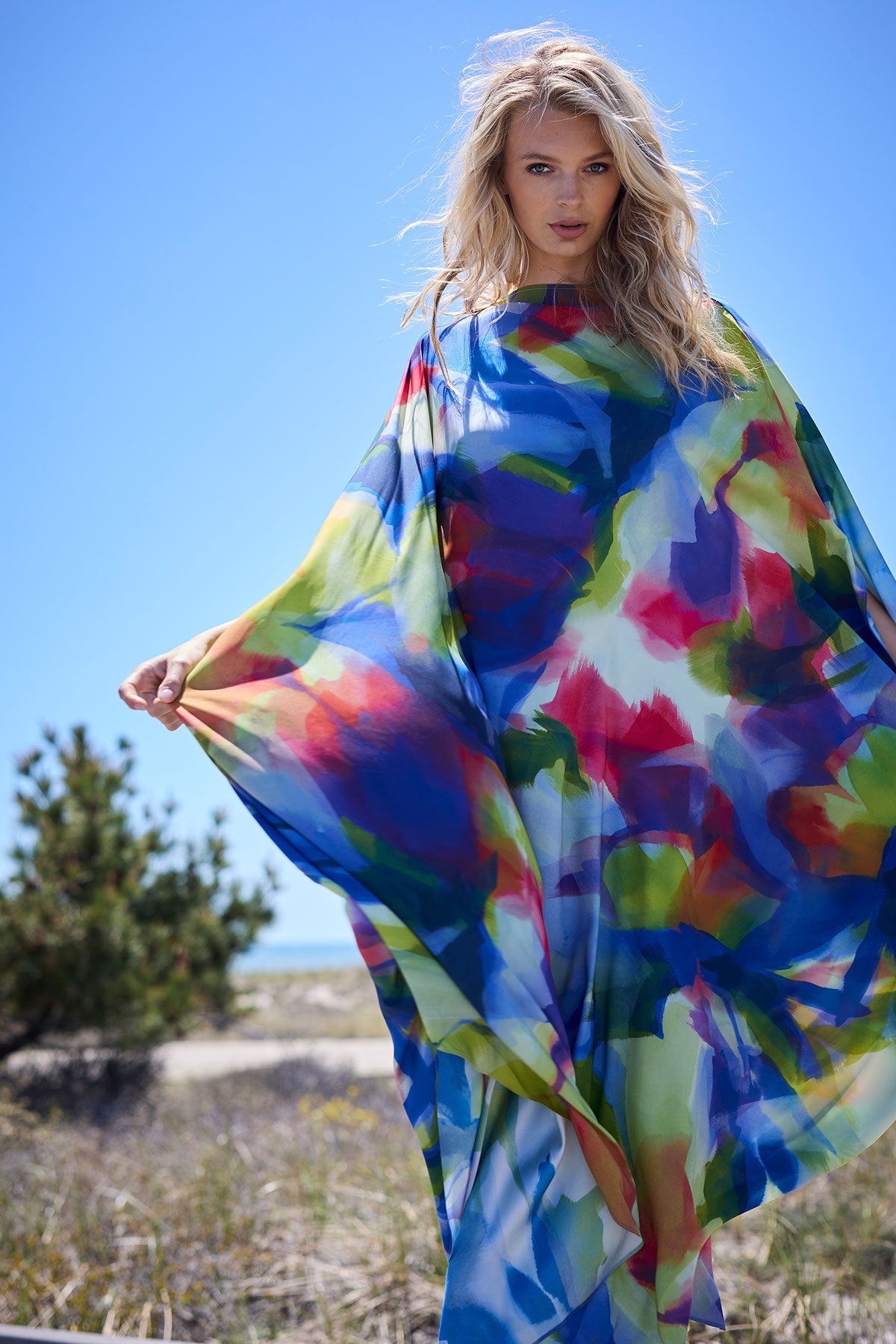 Kumo Printed Stretch Satin Caftan Kumo Multi Natori