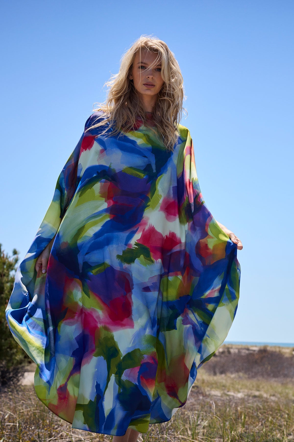 Kumo Printed Stretch Satin Caftan Kumo Multi Natori