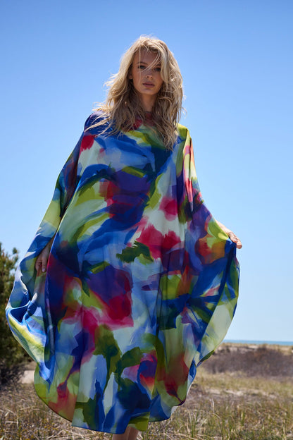 Kumo Printed Stretch Satin Caftan Kumo Multi Natori