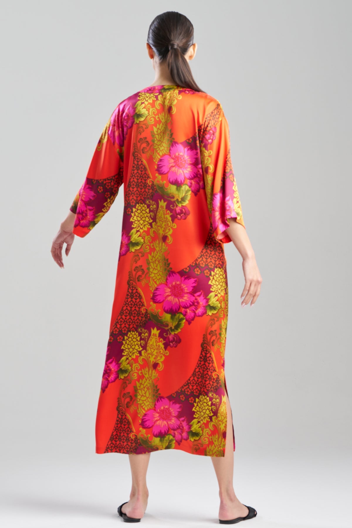 Harvest Printed Satin Slim Caftan Harvest Orange Natori