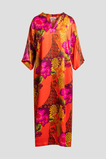 Harvest Printed Satin Slim Caftan Harvest Orange Natori