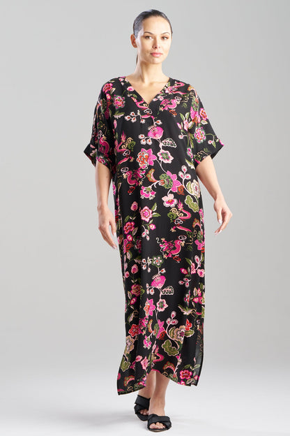 Fleur Dragon Printed Challis Dolman Caftan Fleur Dragon Black Natori