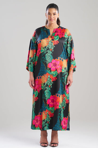 Harvest Printed Satin Slim Caftan Harvest Black Natori