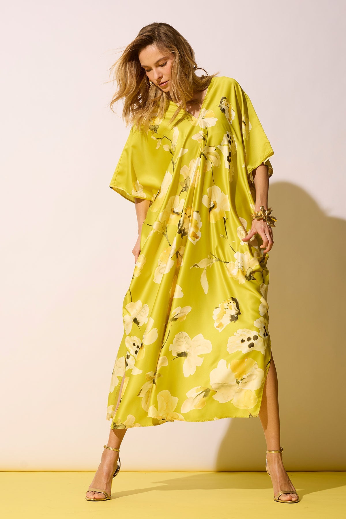 Aurelia Charmeuse Caftan Chartreuse Natori