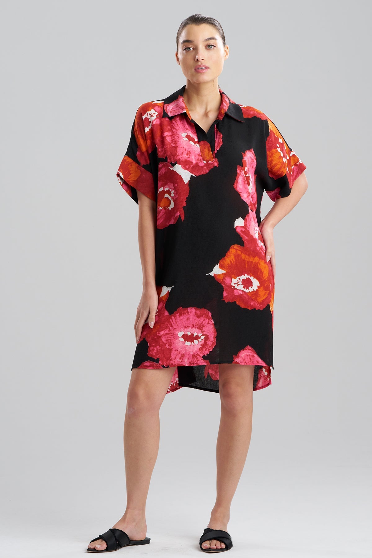 Bold Poppy Crinkle Dolman Shirtdress Red Natori