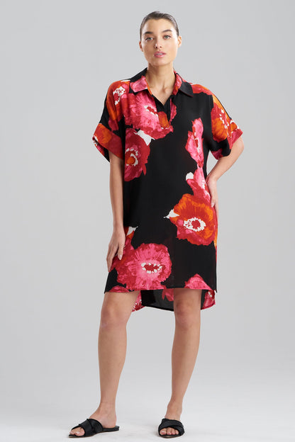 Bold Poppy Crinkle Dolman Shirtdress Red Natori