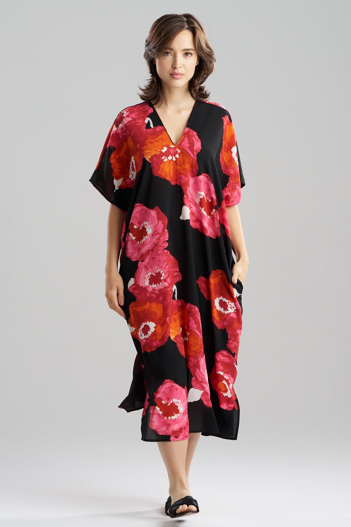 Bold Poppy Crinkle Caftan Red Natori