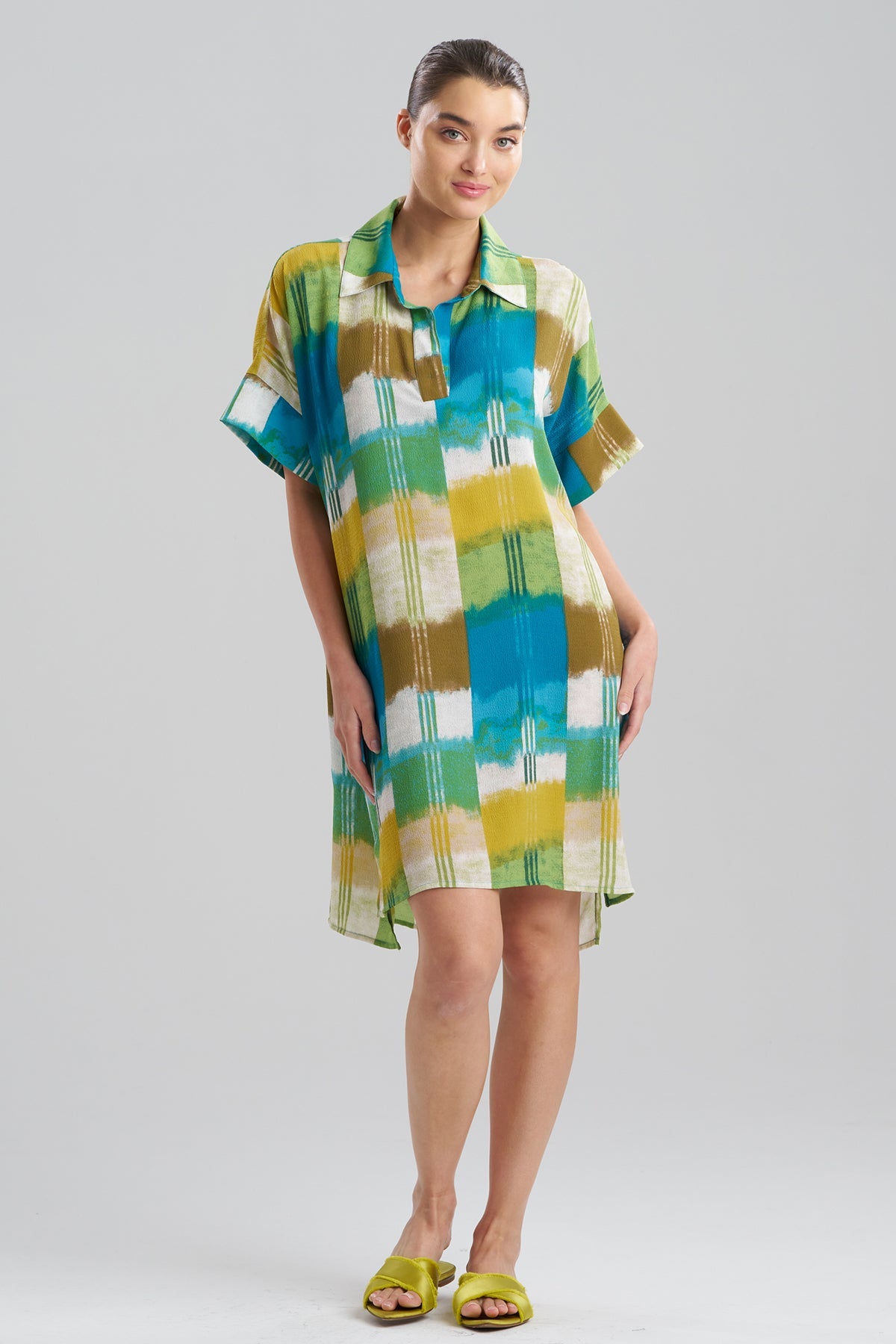 Sunset Crinkle Dolman Shirtdress Green Multi Natori