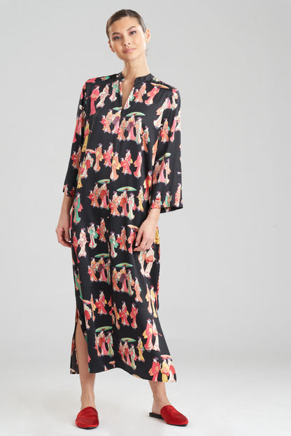 Buy Geisha-Printed Satin Caftan in Black Multi Online Black Multi Natori