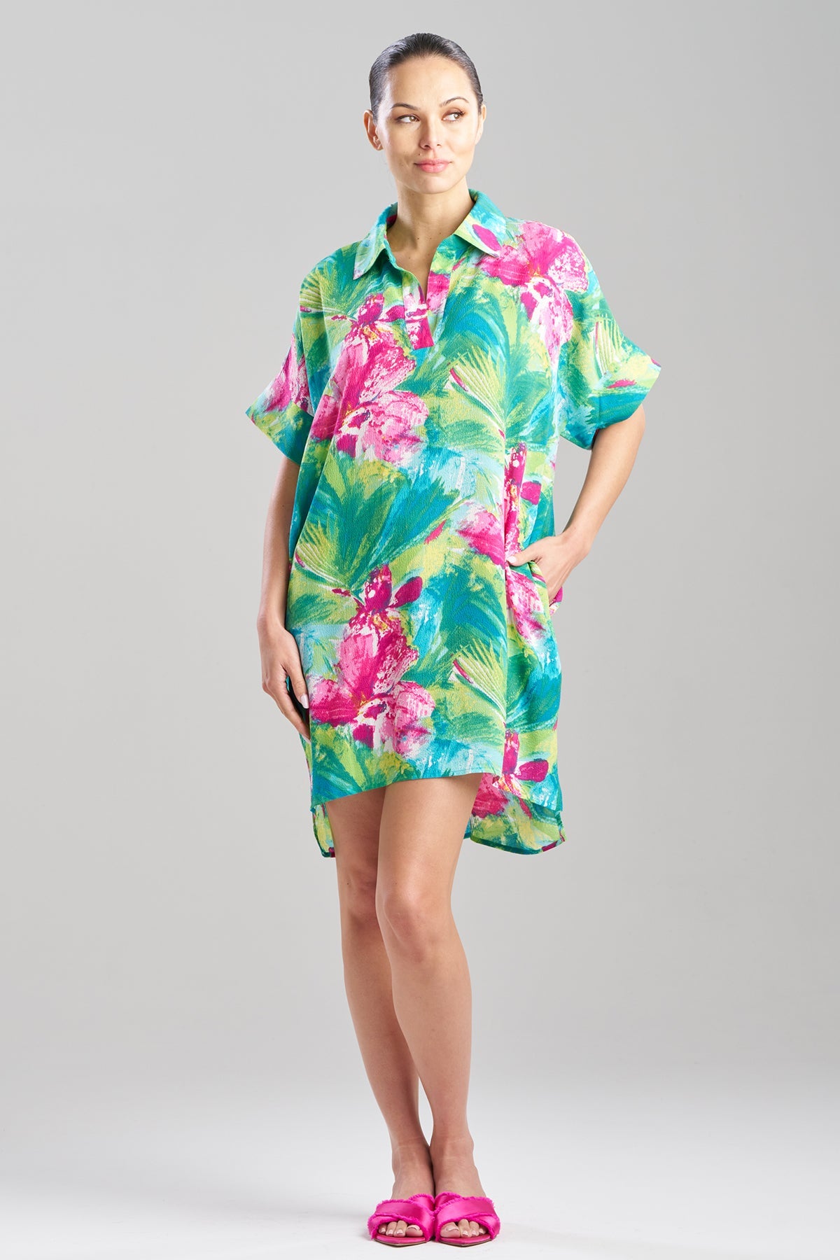 Tropic Crinkle Dolman Shirtdress Green Multi Natori