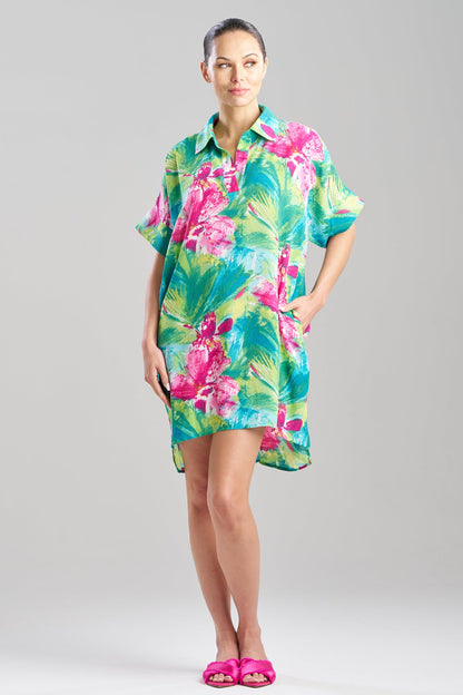 Tropic Crinkle Dolman Shirtdress Green Multi Natori