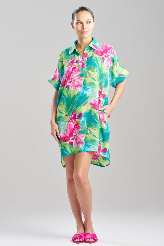 Tropic Crinkle Dolman Shirtdress Green Multi Natori