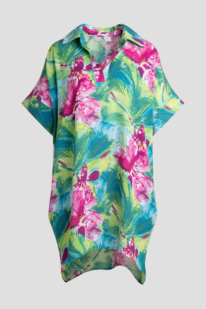 Tropic Crinkle Dolman Shirtdress Green Multi Natori