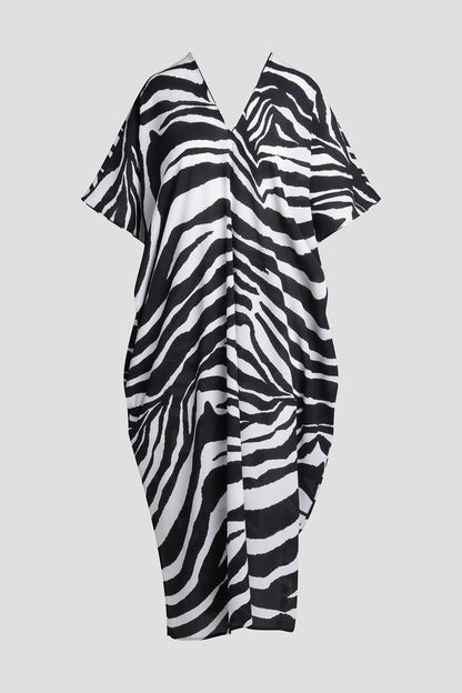 Savanna Crinkle Caftan Black/White Natori