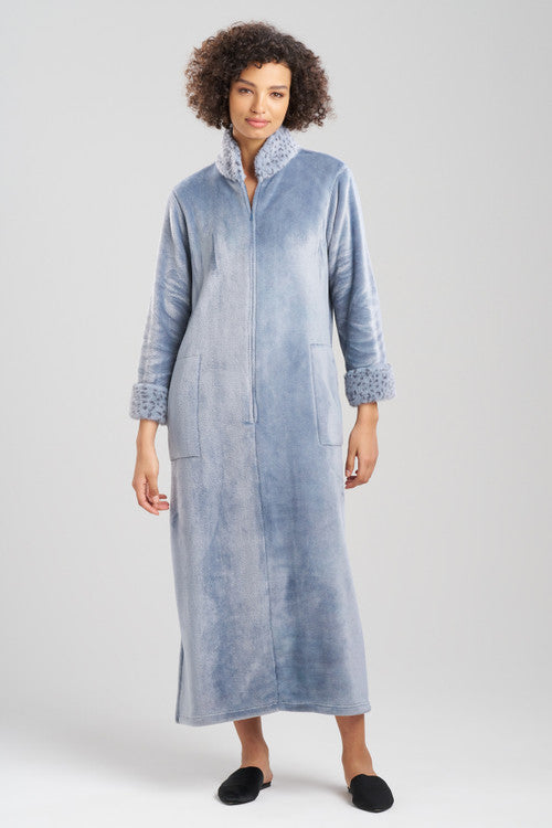Buy Plush Lynx Mandarin Zip Lounger in Blue Granite Online Blue Granite Natori