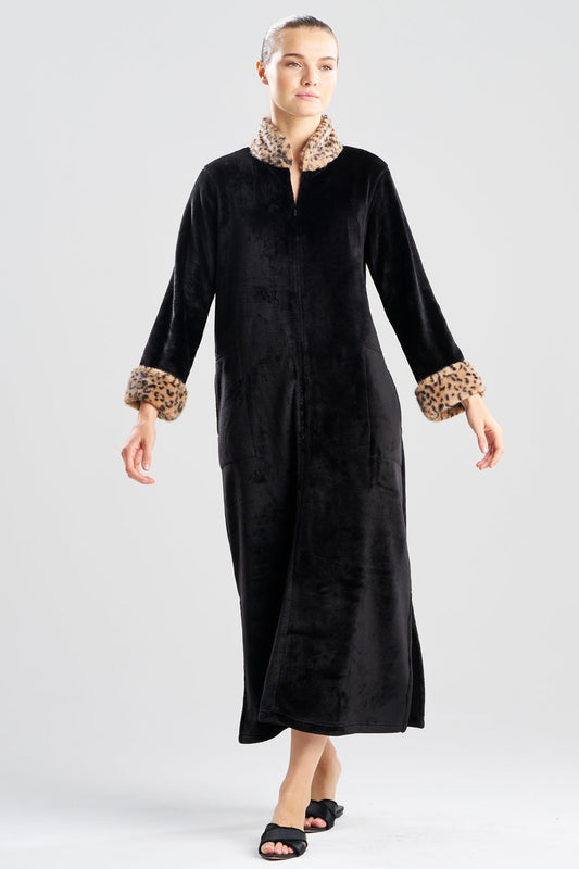 Buy Plush Lynx Mandarin Zip Lounger in Black Online Black Natori