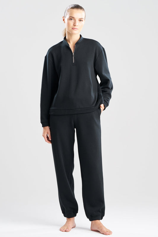 Nova Cozy Brushed Knit Everywhere Zip Up Top Black Natori