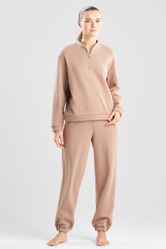 Nova Cozy Brushed Knit Everywhere Zip Up Top Latte Natori