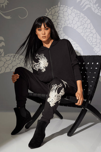 Buy Cocoon Dragon Embroidered Jogger Pants in Black Online Black Natori