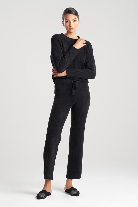 Buy Aura Solid Chenille Straight Leg Pants in Black Online Black Natori