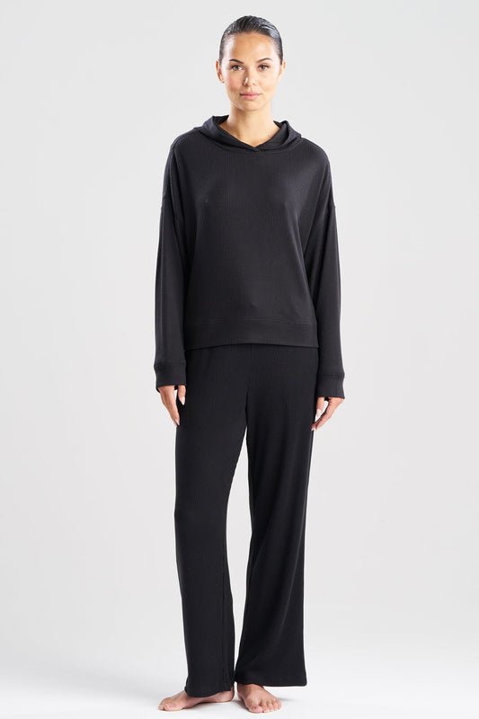 Eden Allover Rib Knit Everywhere Hoodie Black Natori