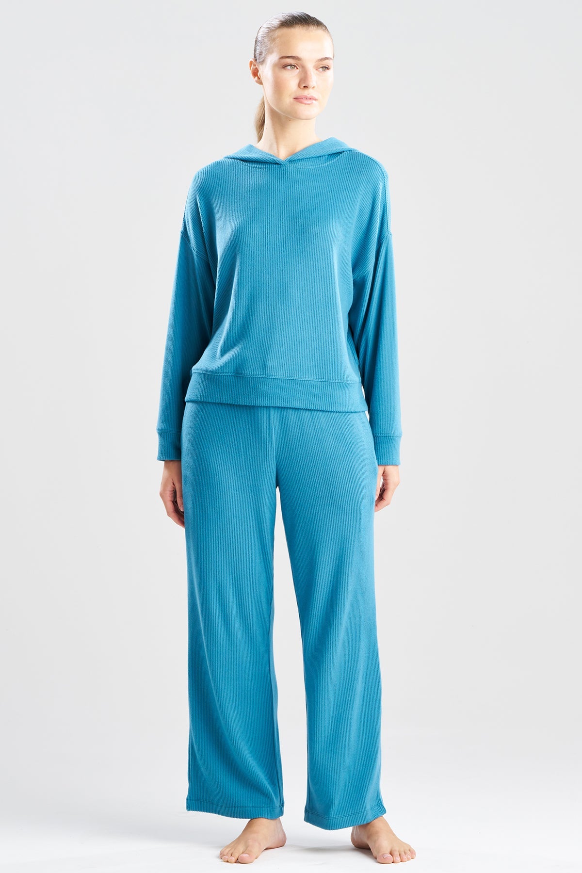 Eden Allover Rib Knit Everywhere Hoodie Blue Shadow Natori