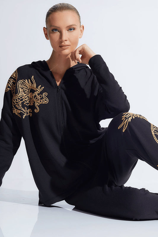 Buy Cocoon Embroidered Dragon Hoodie in Black Online Black Natori