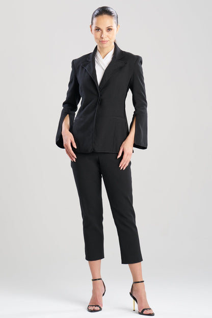 Stretch Basketweave Cotton Slit Cuffed Jacket Black Natori