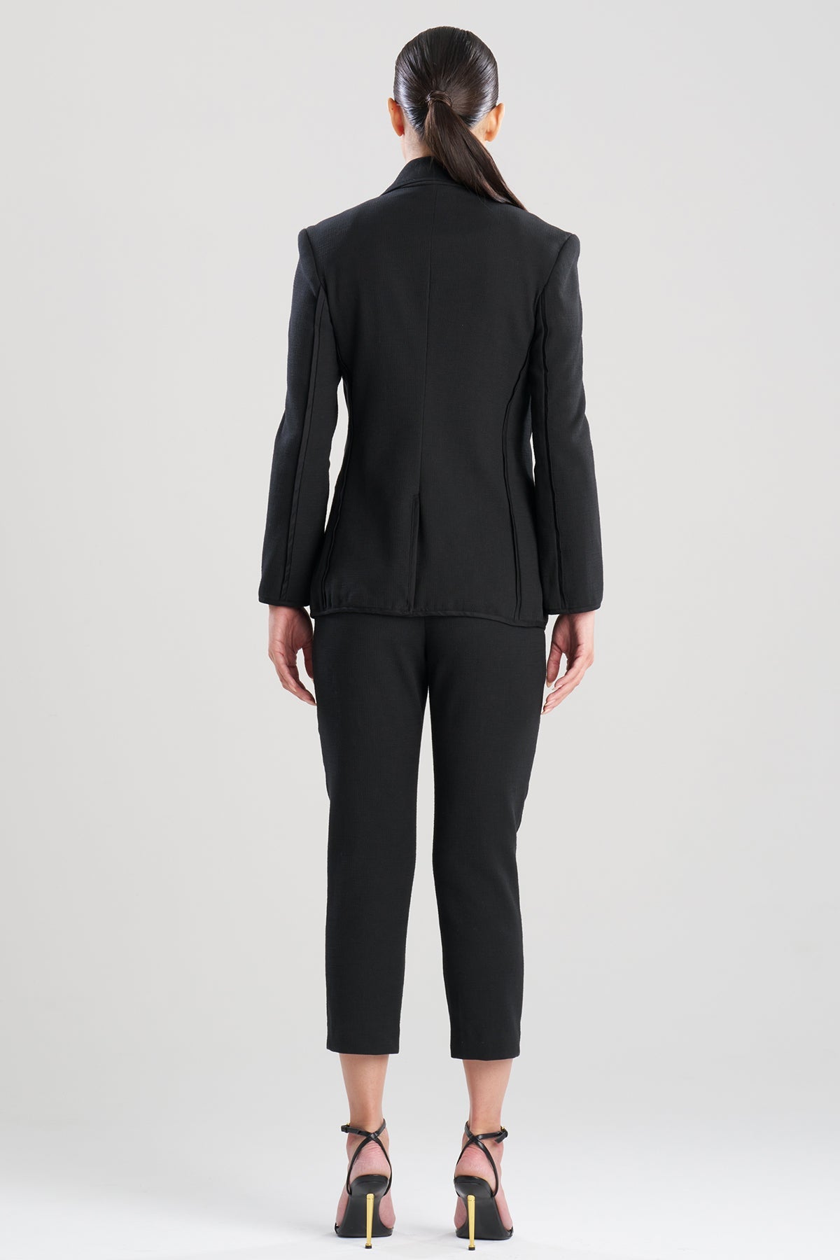 Stretch Basketweave Cotton Slit Cuffed Jacket Black Natori