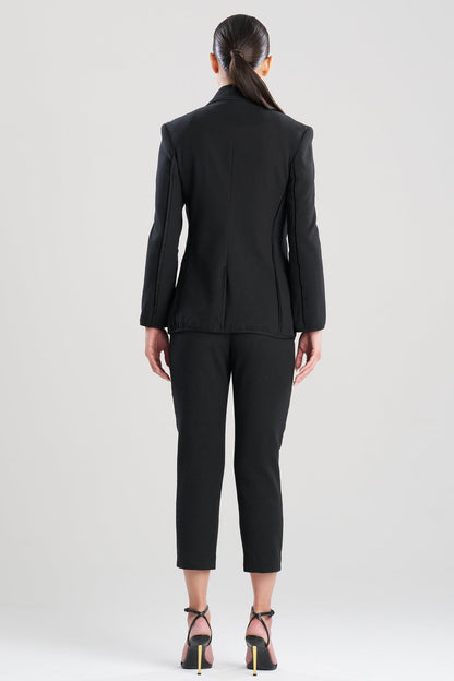 Stretch Basketweave Cotton Slit Cuffed Jacket Black Natori