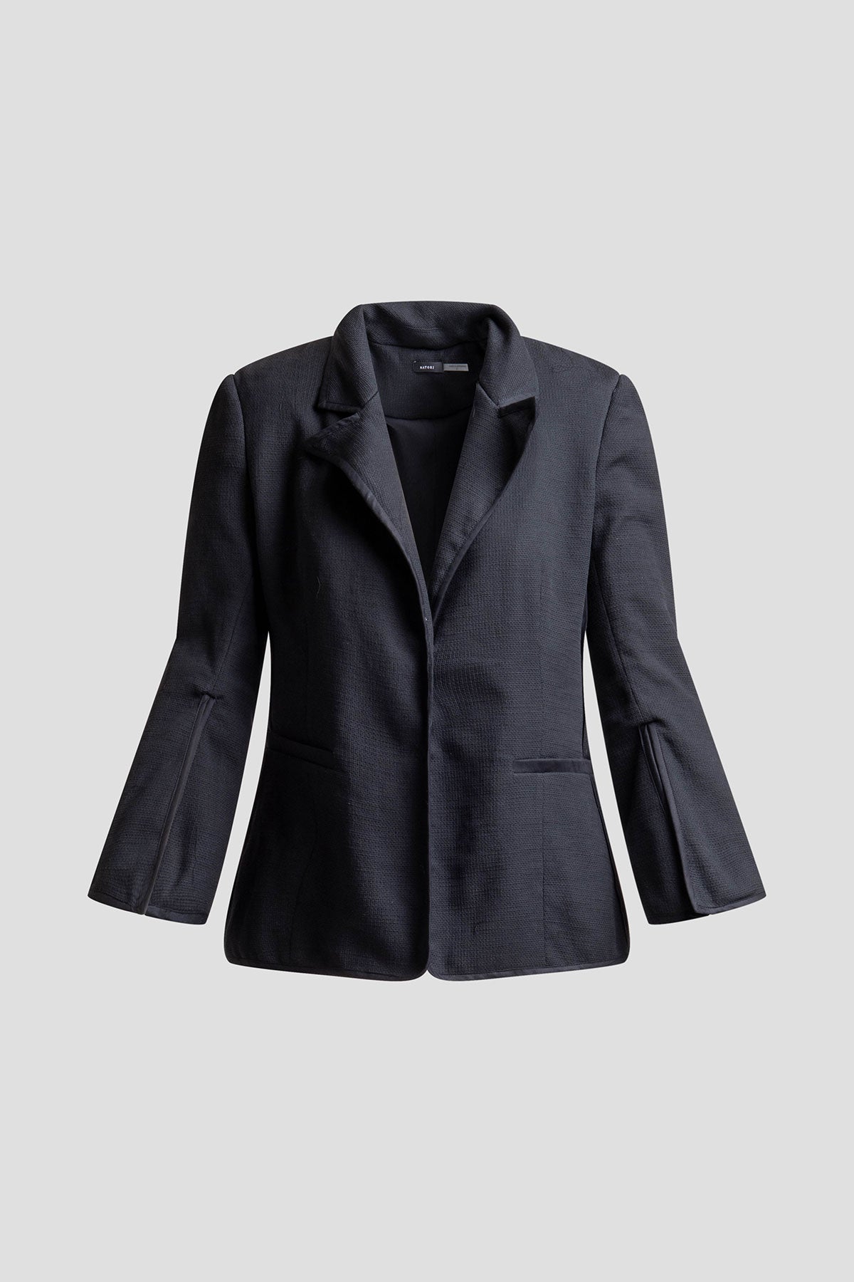 Stretch Basketweave Cotton Slit Cuffed Jacket Black Natori