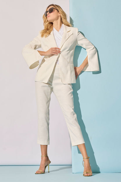 Stretch Basketweave Cotton Capri Pants Warm White Natori