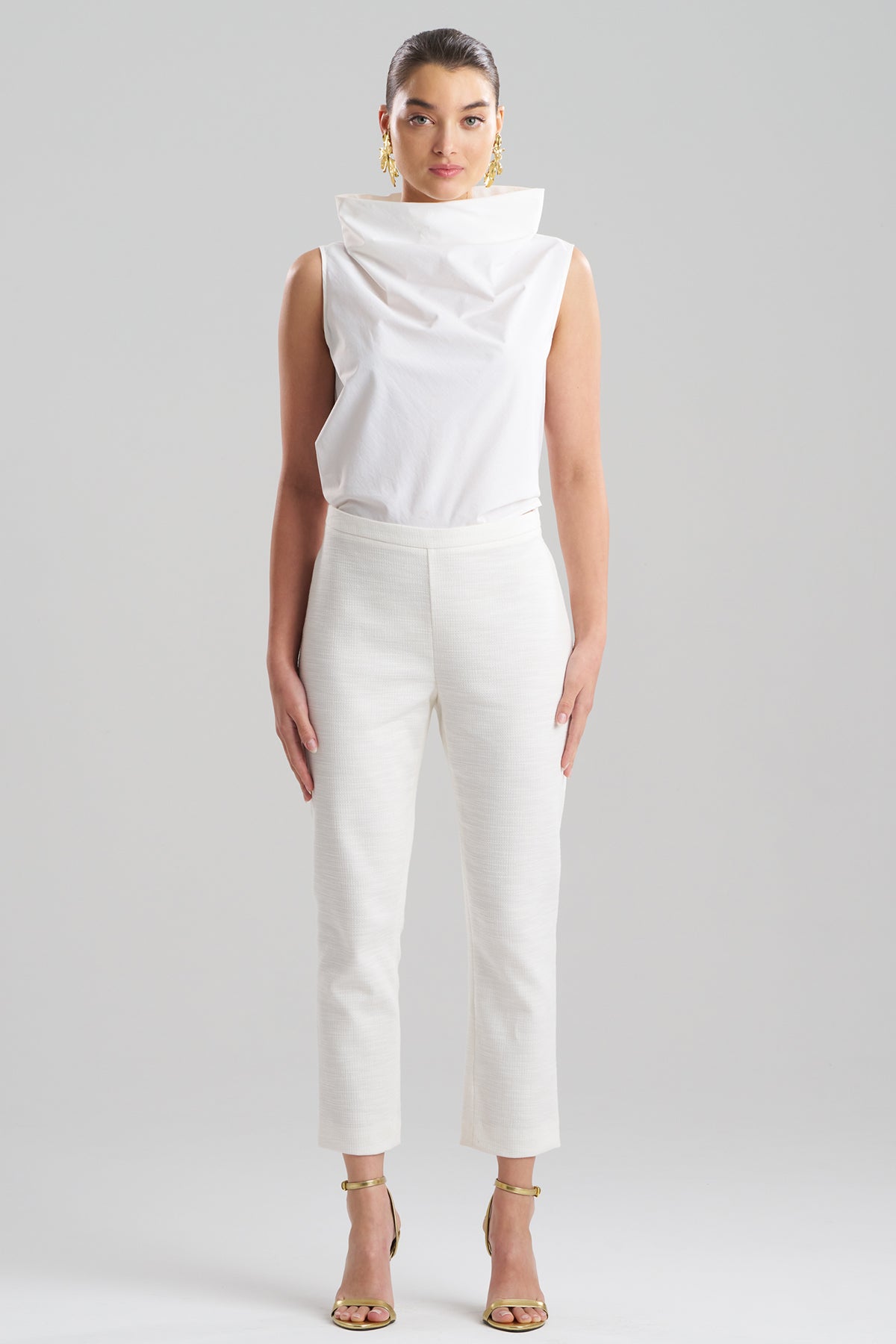 Stretch Basketweave Cotton Capri Pants Warm White Natori