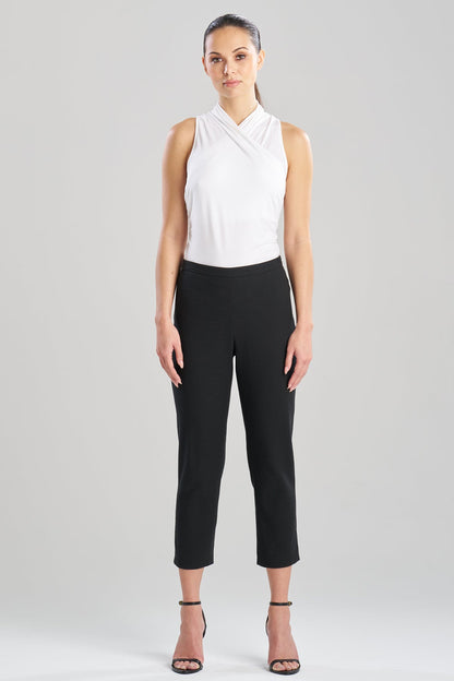 Stretch Basketweave Cotton Capri Pants Black Natori