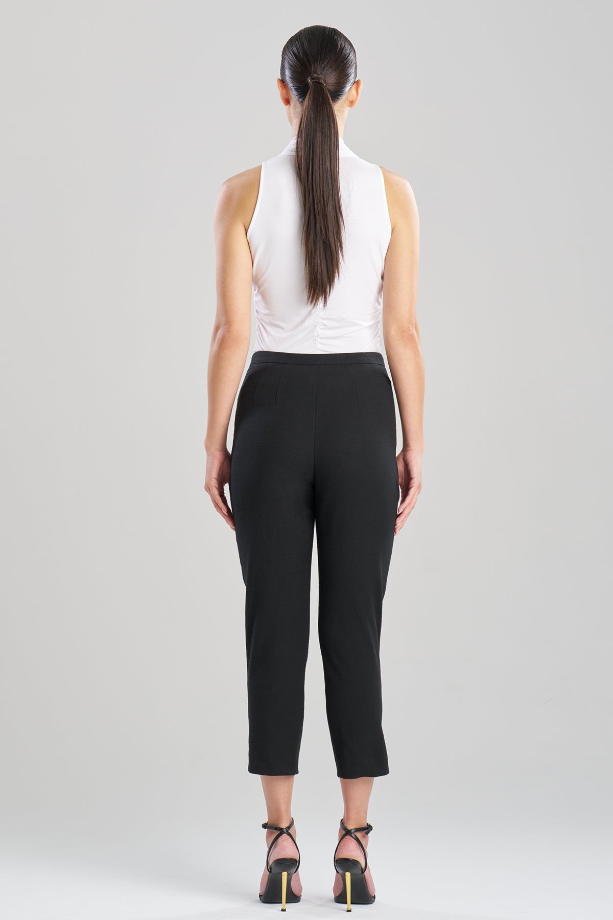 Stretch Basketweave Cotton Capri Pants Black Natori