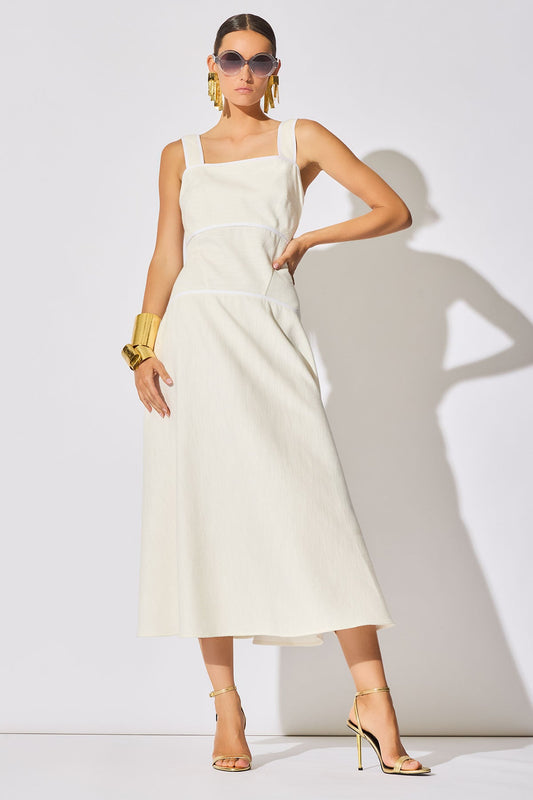 Stretch Basketweave Cotton Sundress Warm White Natori