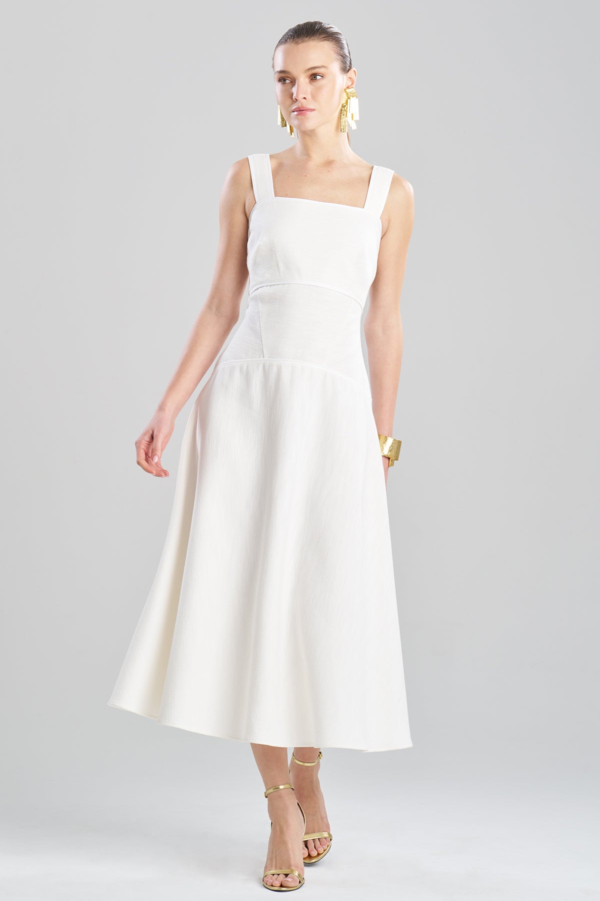 Stretch Basketweave Cotton Sundress Warm White Natori