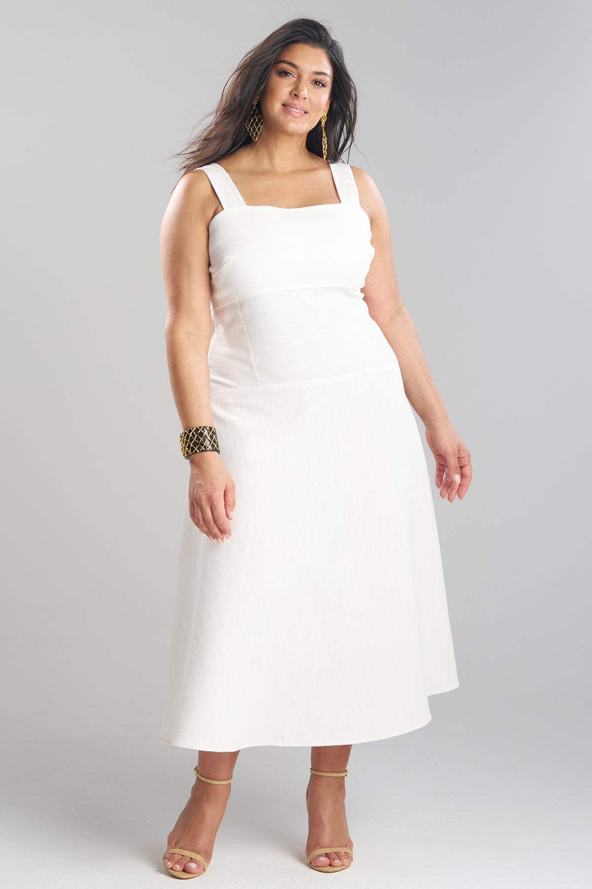 Stretch Basketweave Cotton Sundress Warm White Natori