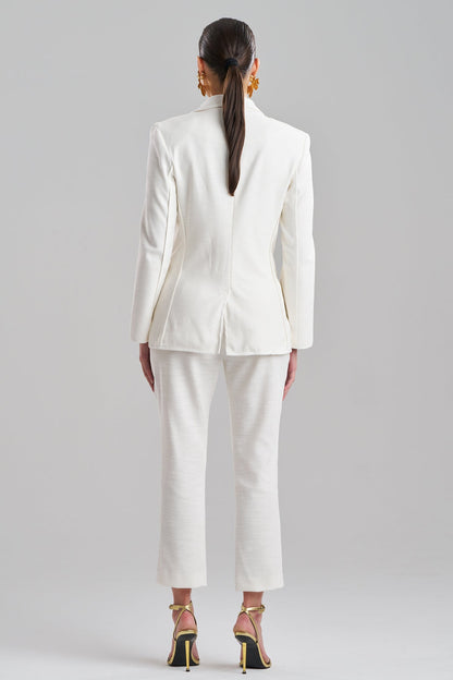 Stretch Basketweave Cotton Slit Cuffed Jacket Warm White Natori