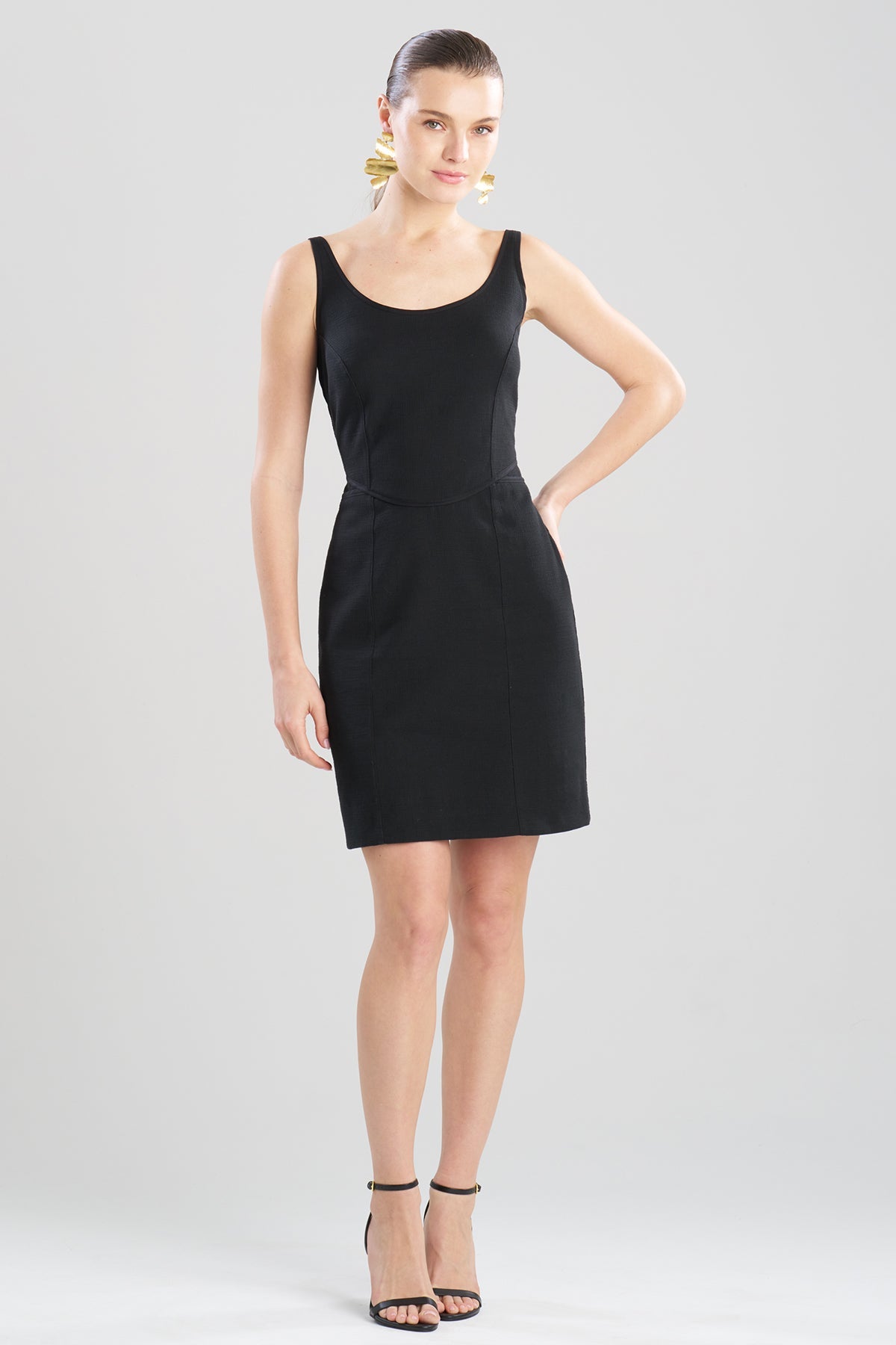 Stretch Basketweave Cotton Mini Dress Black Natori